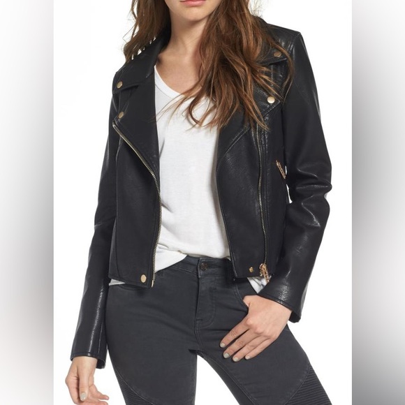 Blank NYC Jackets & Blazers - Blank NYC Life Changer Moto Faux Leather Jacket Black Rose Gold XL